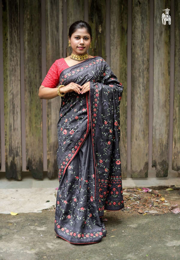 Black Embroidery Work Saree