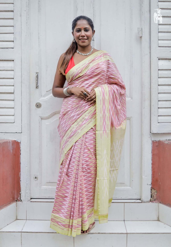 Baby Pink Telia Cotton Saree 