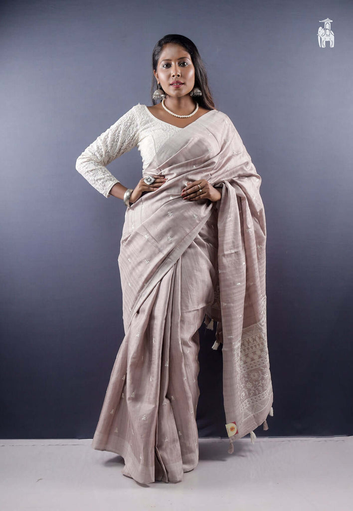 Grey Embroidery Saree