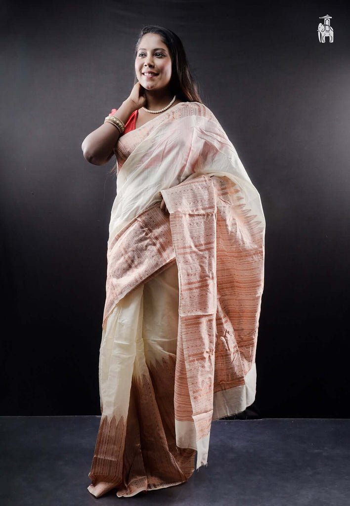 White Chanderi Silk Saree