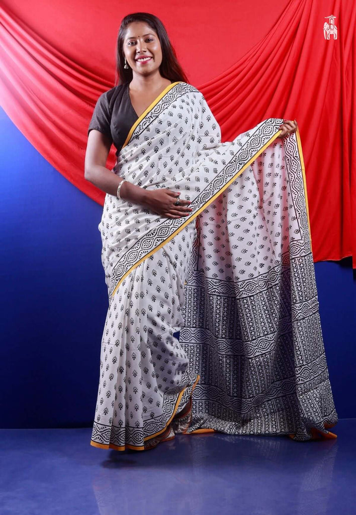 White Mulmul Cotton Saree