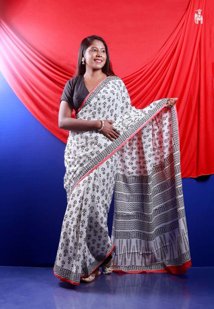 White Mulmul Cotton Saree