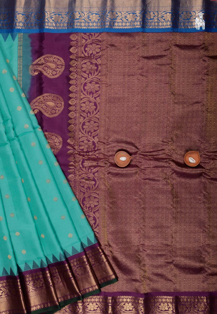 Sea Green Gadwal Sico Saree