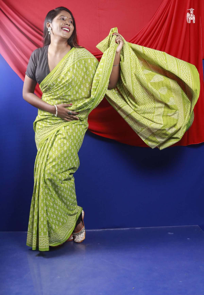 Light Green Mulmul Cotton Saree