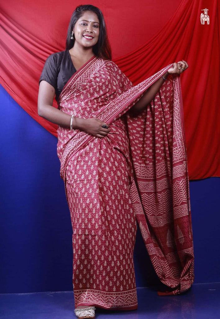 Light Maroon Mulmul Cotton Saree