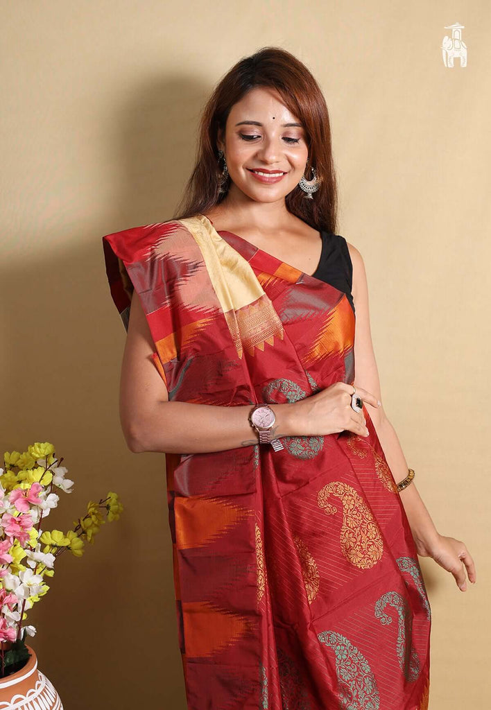 Dark Brown Kanchipuram Cotton Saree