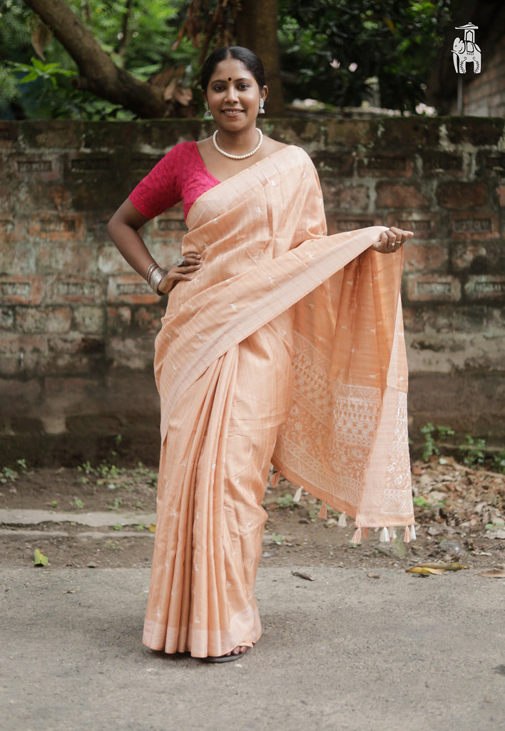 Peach Embroidery Saree