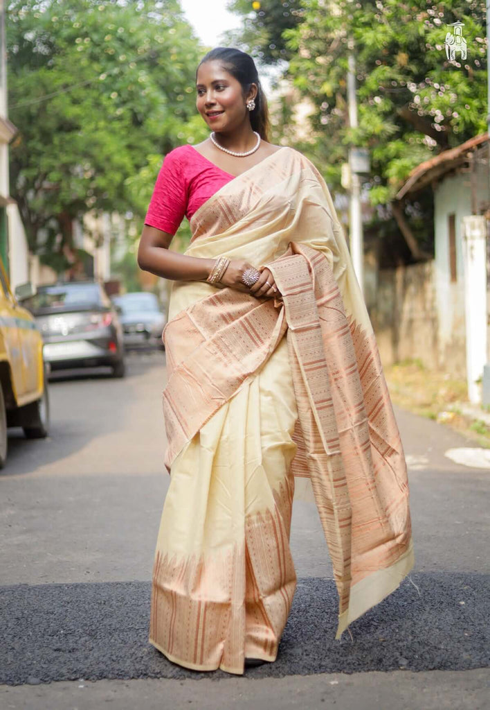 Cream Chanderi Silk Saree