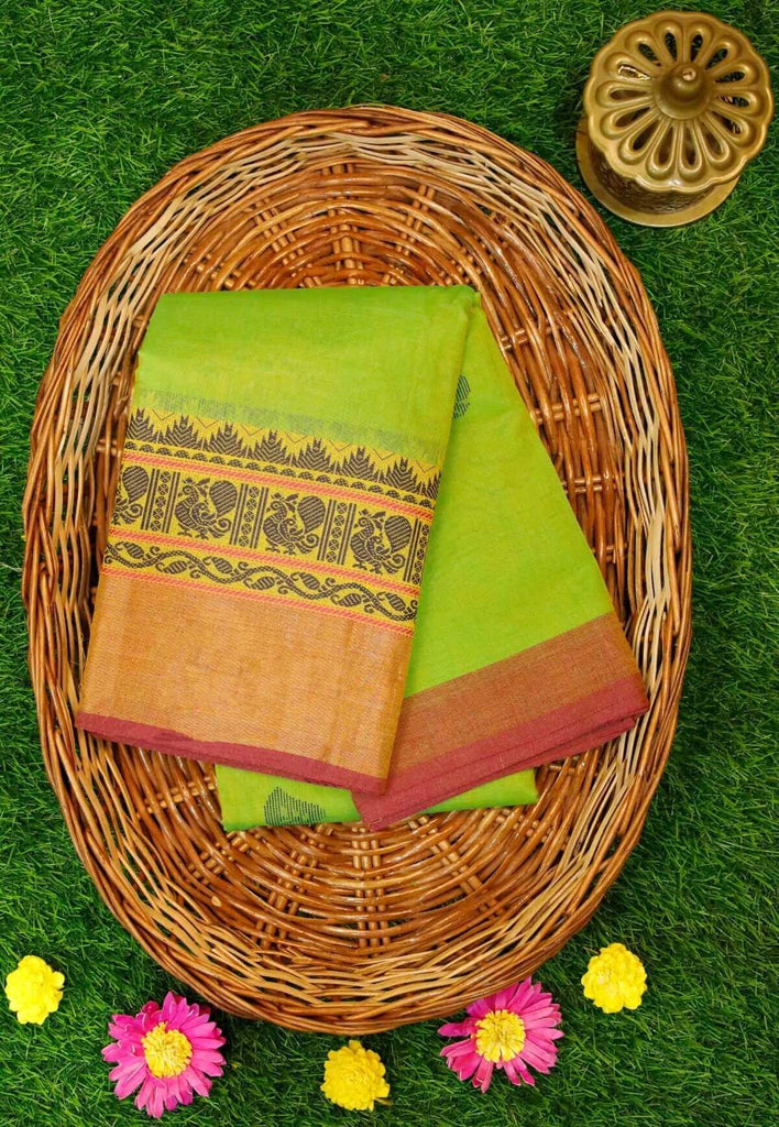 Light Green Cotton Kanchipuram Saree 