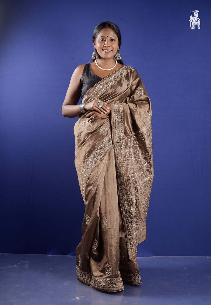 Pastel Brown embroidery saree