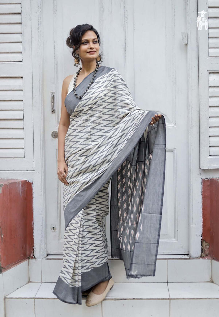 White Telia Cotton Saree 