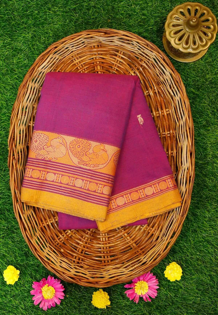 Purple Cotton Kanchipuram Saree