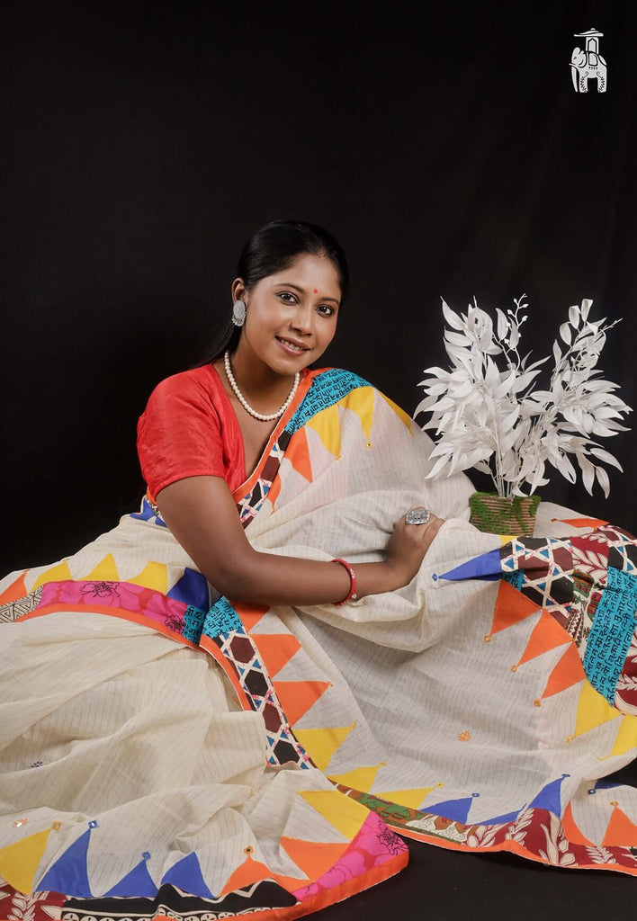 White Applique Work Saree