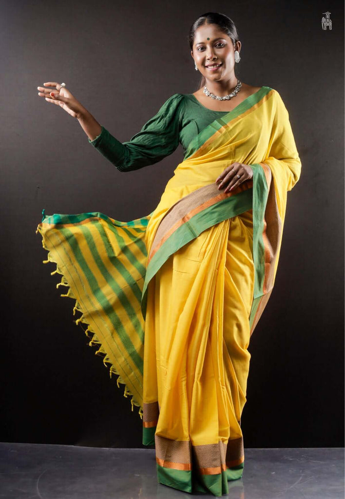 Lemon Yellow Narayanpet Cotton Saree