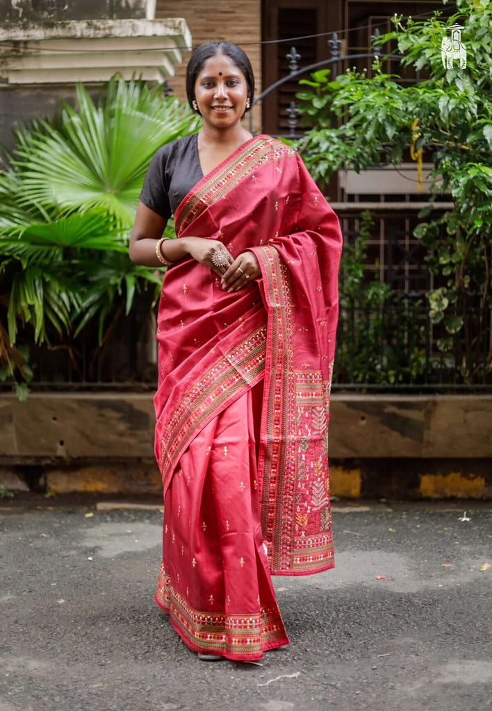 Burgundy Embroidery Saree
