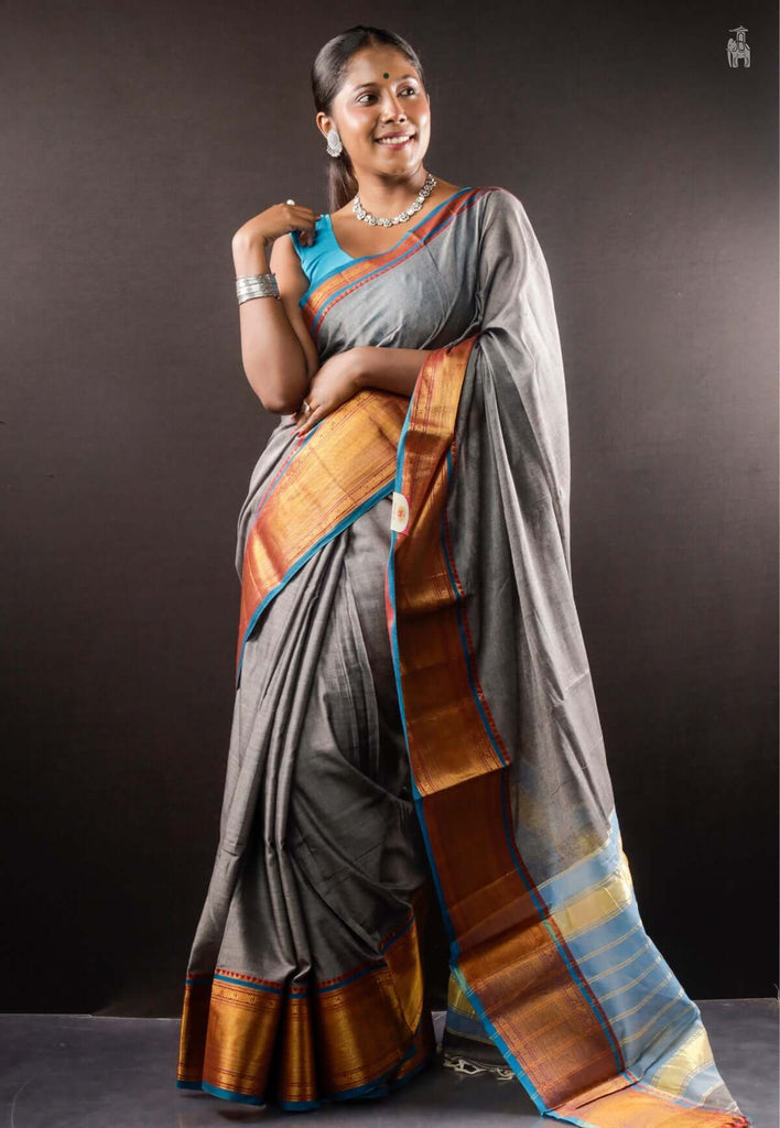 Grey Narayanpet Cotton Saree