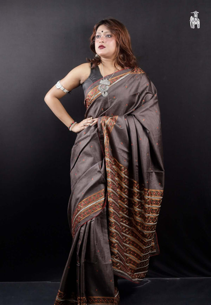 Grey Embroidery Saree