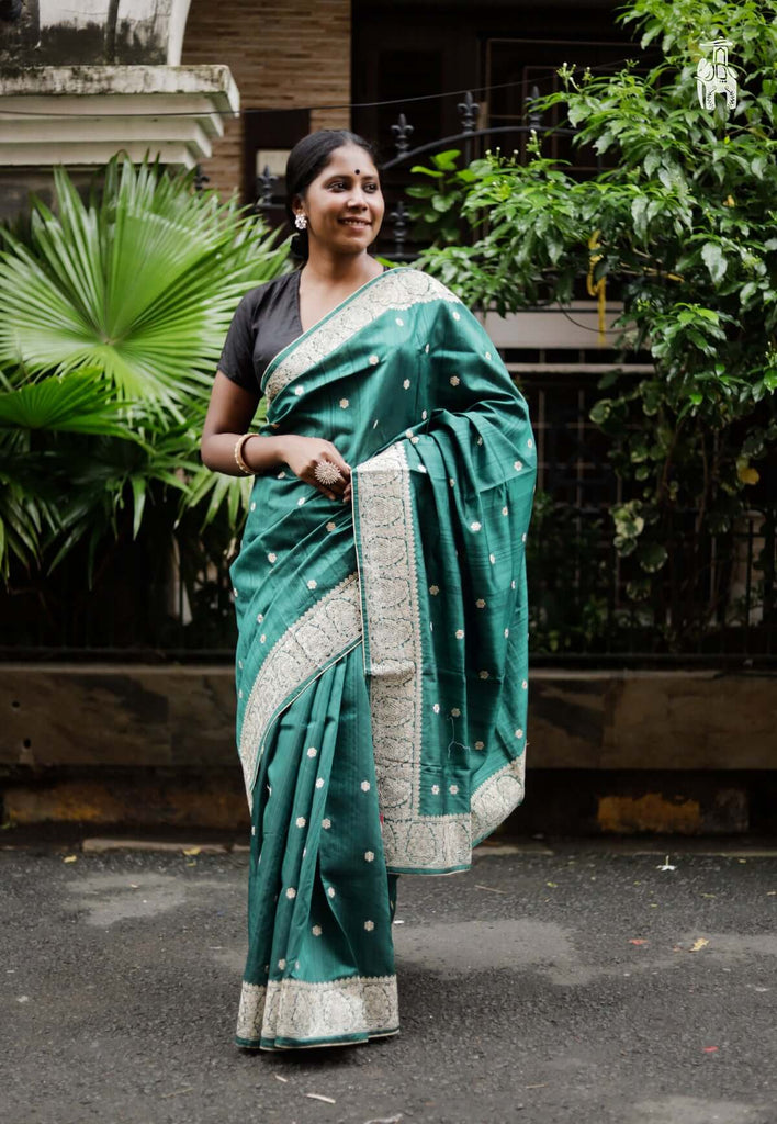 Bottle Green Embroidery Saree