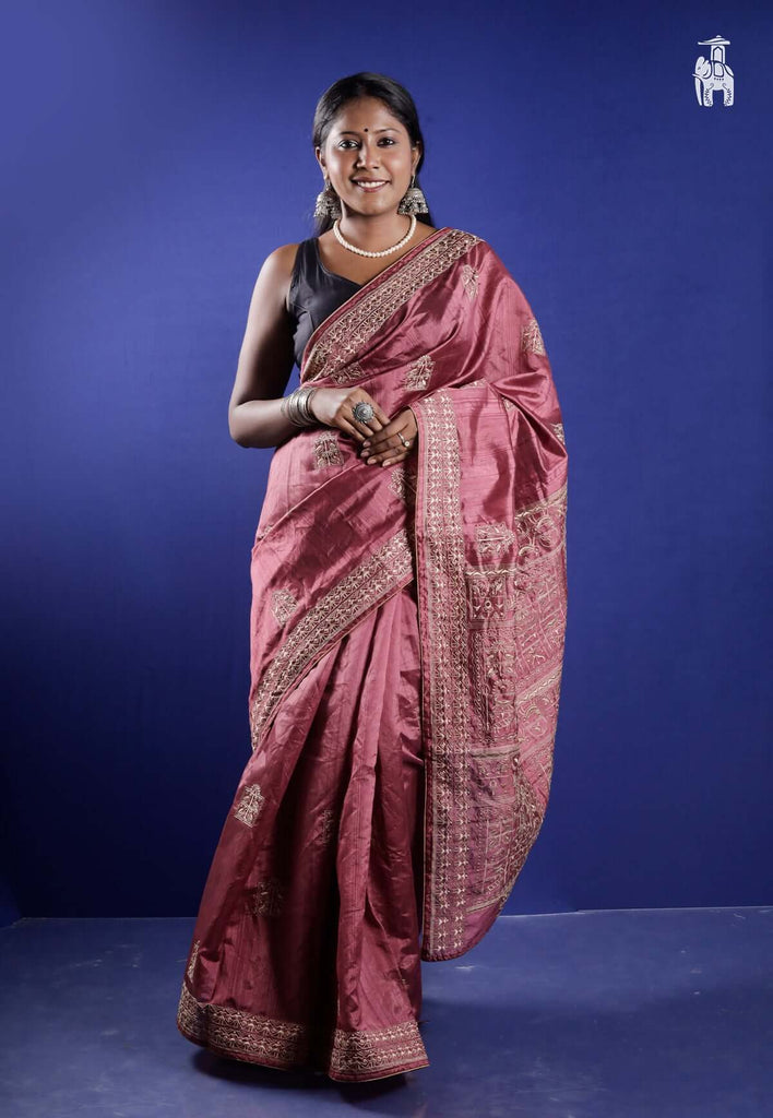 Cherry Red embroidery Saree