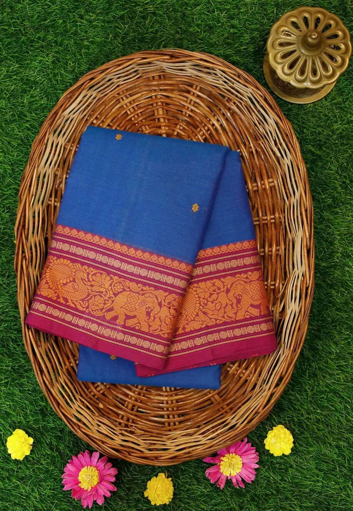 Blue Kanchipuram Cotton Saree