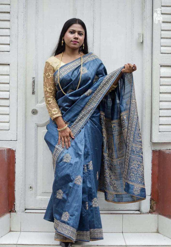 Blue Warli Work Tussar Saree
