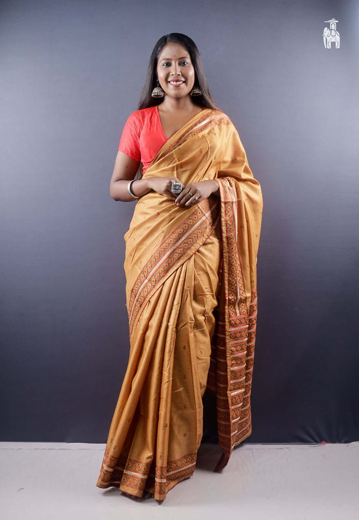 Golden Beige Embroidery Saree