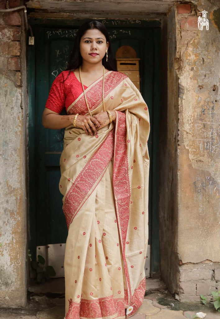 Beige Embroidery Work Saree