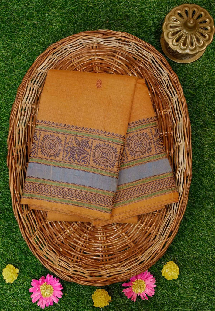 Mustard Yellow Kanchipuram Pure Cotton Saree