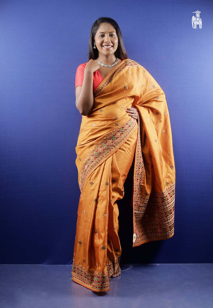 Orange Embroidery Saree
