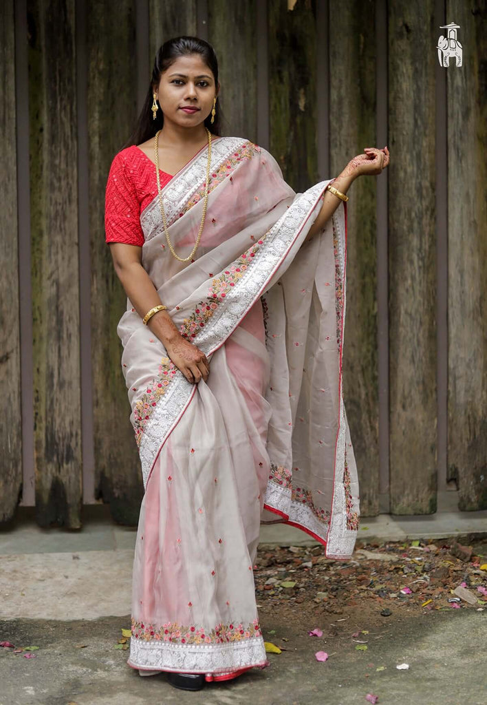 White Embroidery Saree