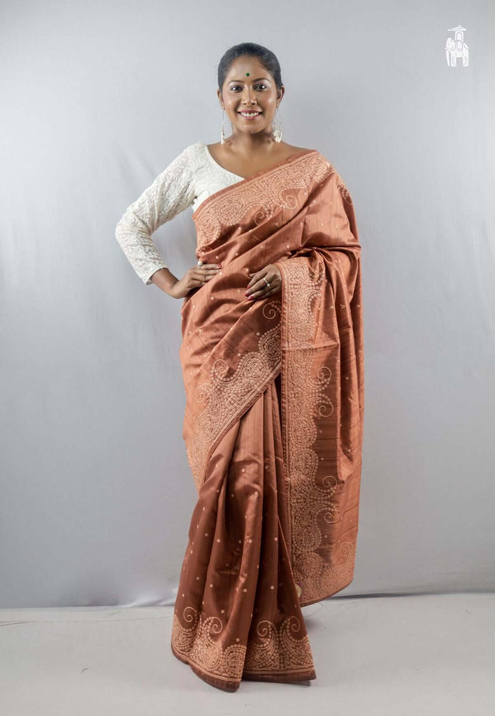 Chocolate Brown Embroidery Saree