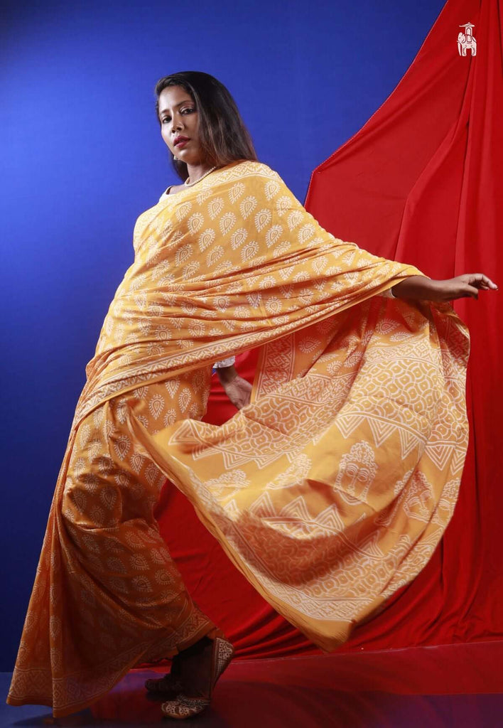 Yellow Mulmul Cotton Saree
