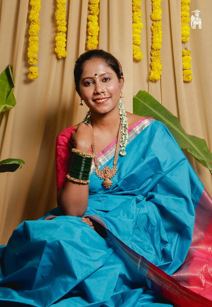 Pacific Blue Kanjivaram Silk Saree