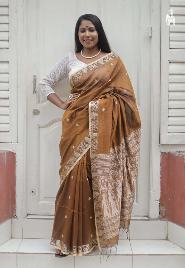 Brown Khadi Cotton Saree