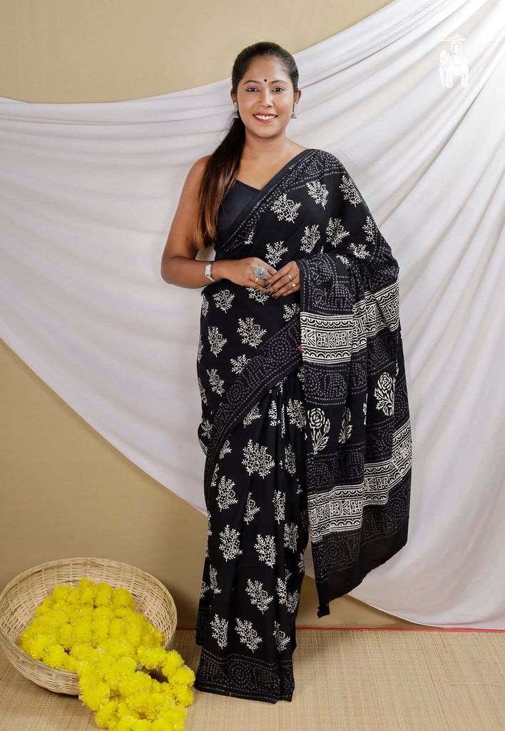 Black Mulmul Cotton Sarees