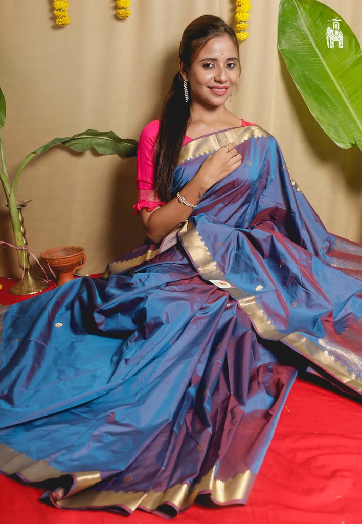 Blue Dual Tone Kanjivaram Silk Saree