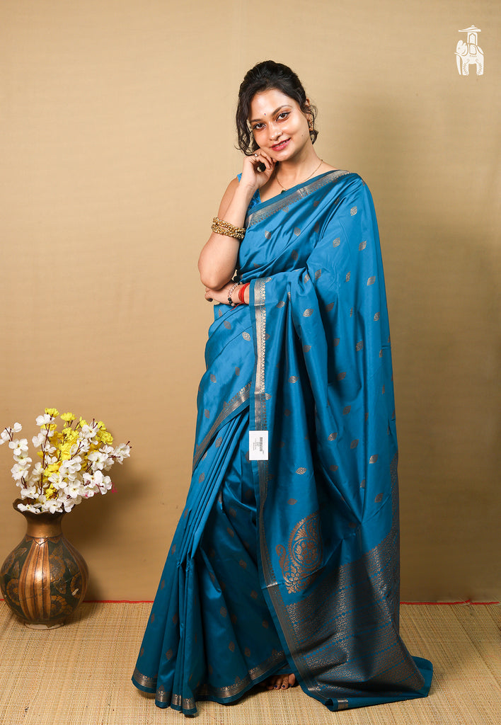 Blue Dupion Silk Saree