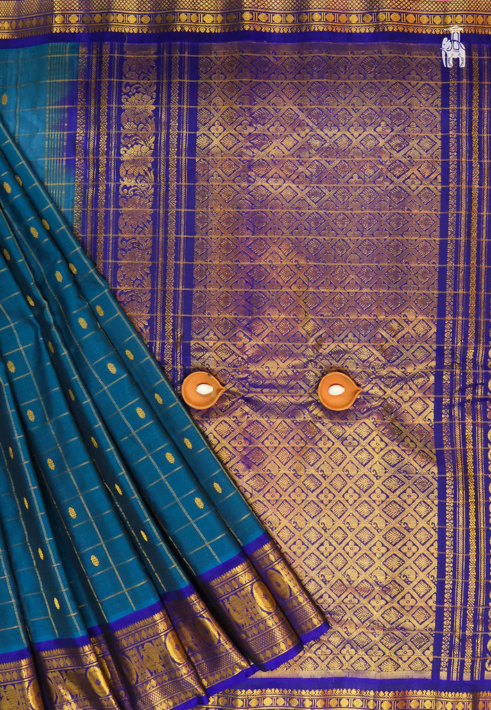 Blue Gadwal Sico Saree with Purple Border