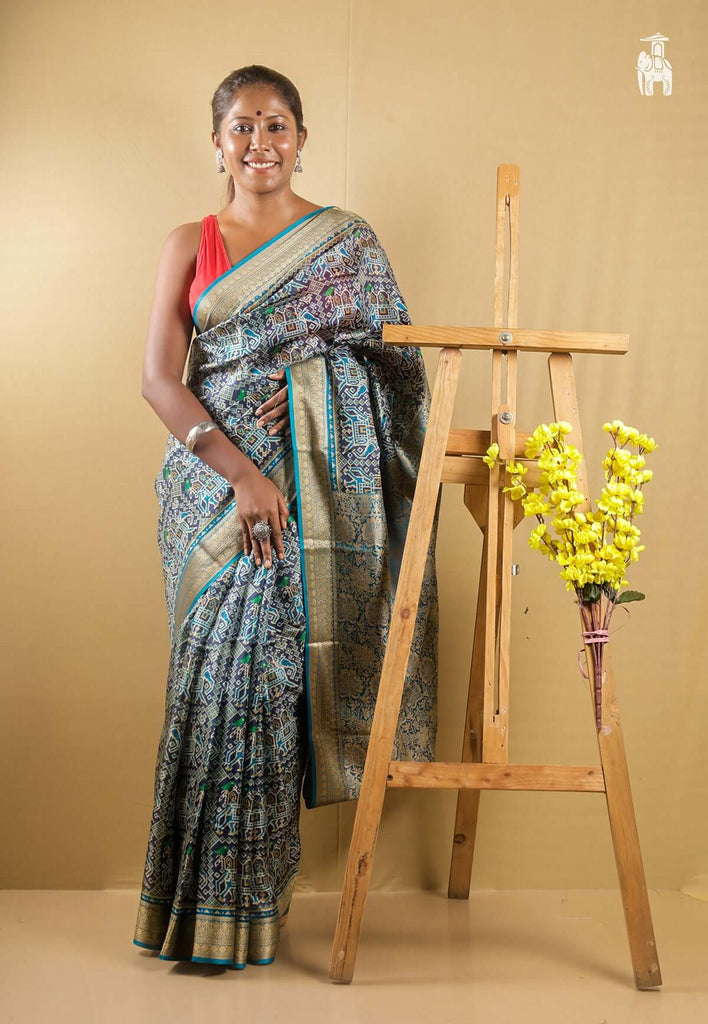 Blue Printed Pure Silk Saree