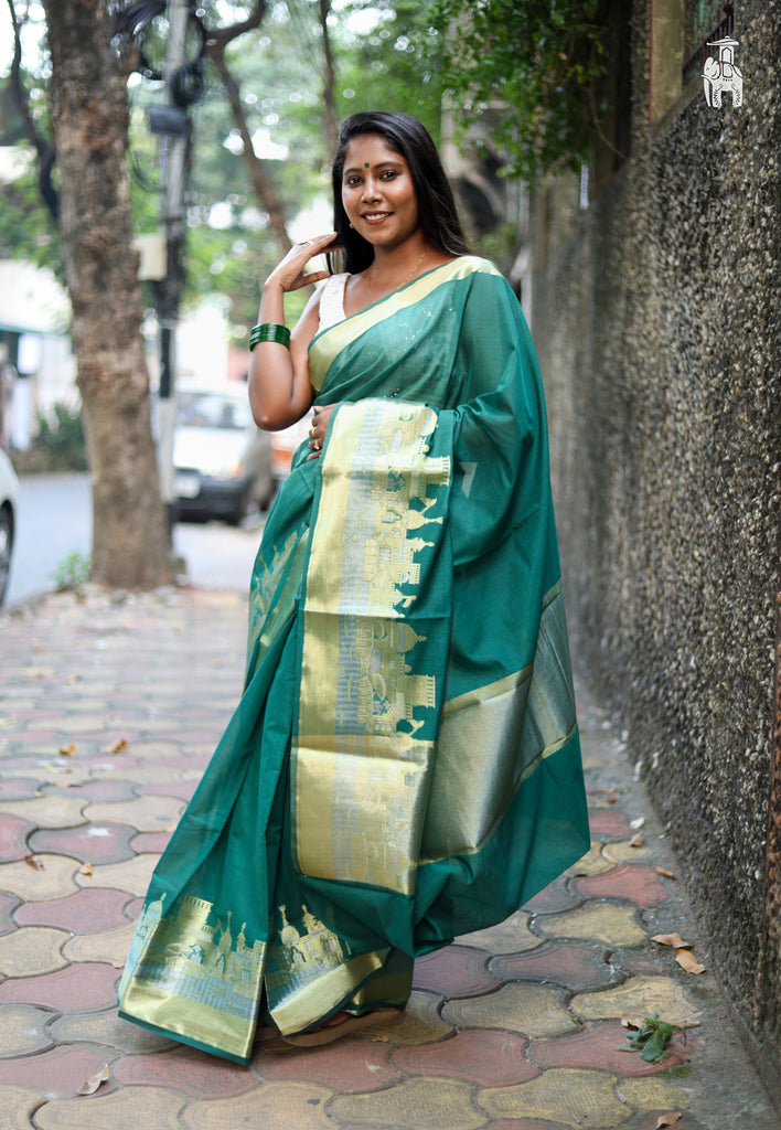 Bottle Green Dupion Katan Saree 