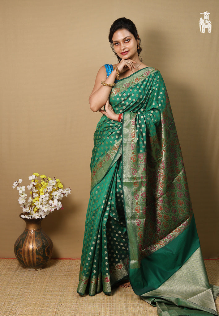 Bottle Green Dupion Silk Saree