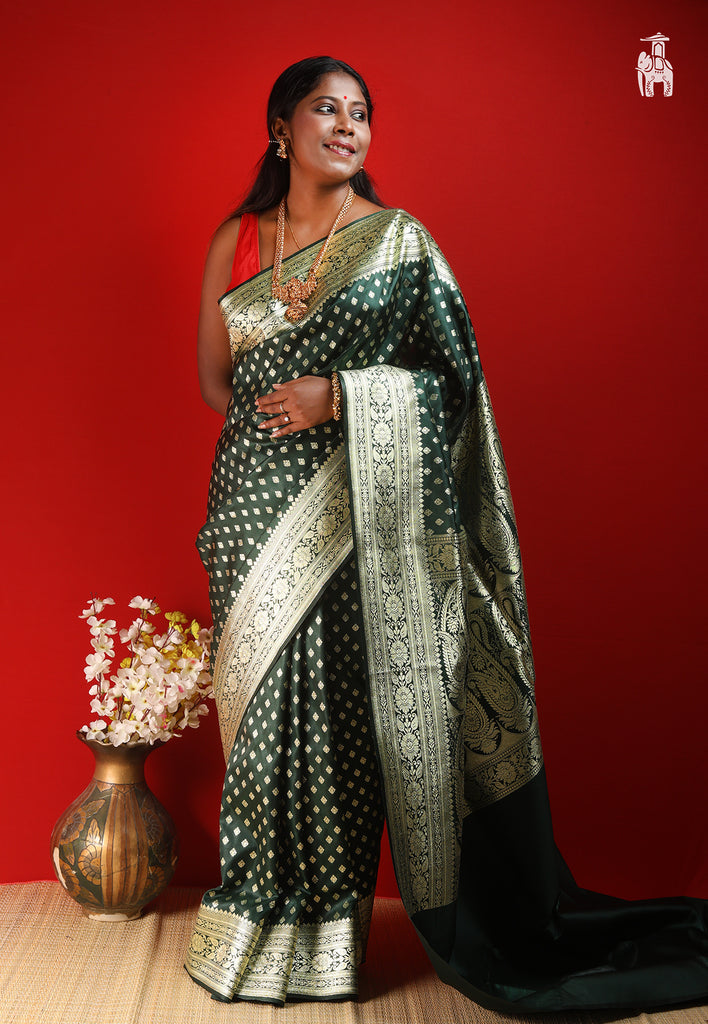 Bottle Green Katan Silk Saree