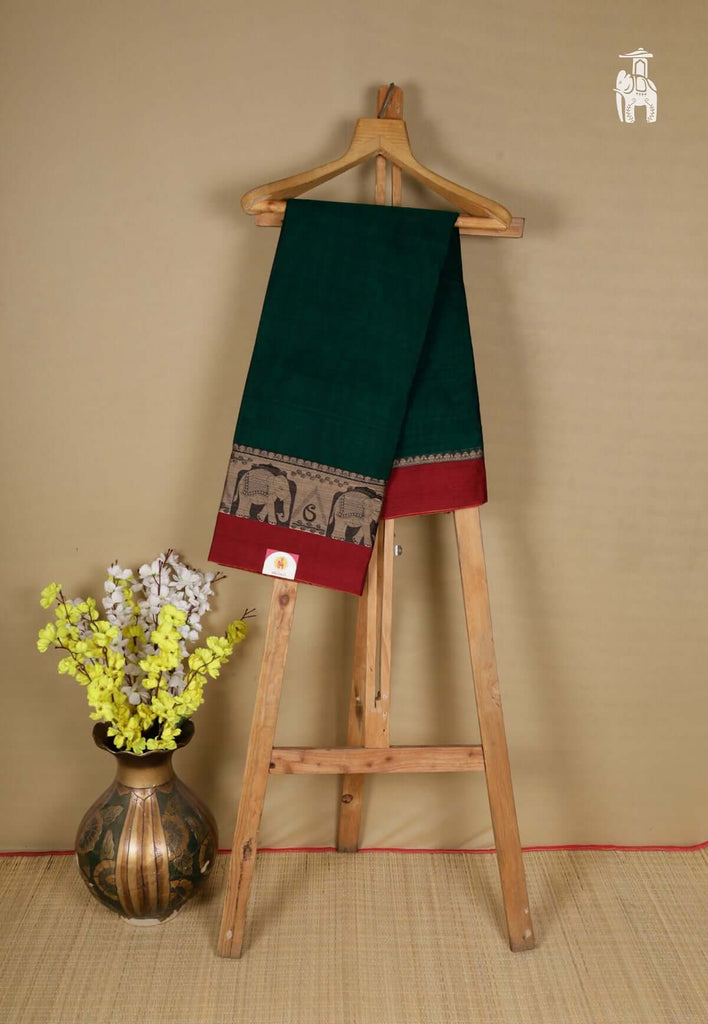 Bottle Green Narayanpets Cotton Saree