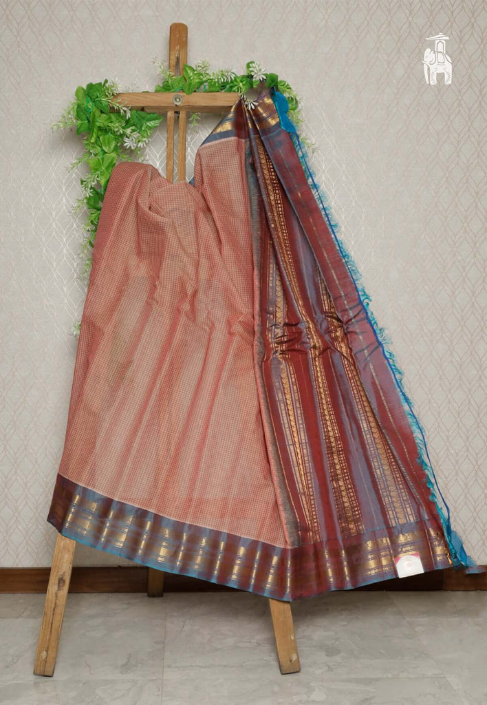 Brick Red Cotton Gadwal Saree