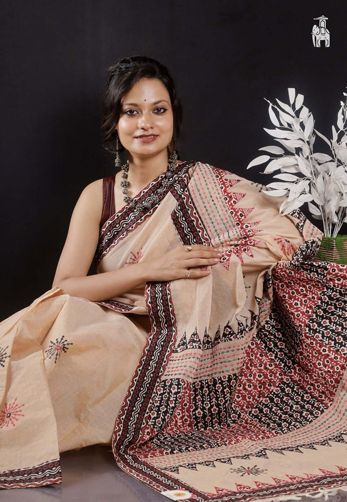 Brown Applique Work Saree