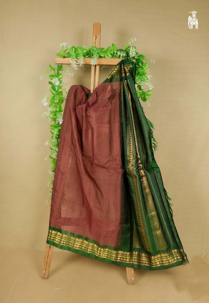 Brown Cotton Gadwal Saree