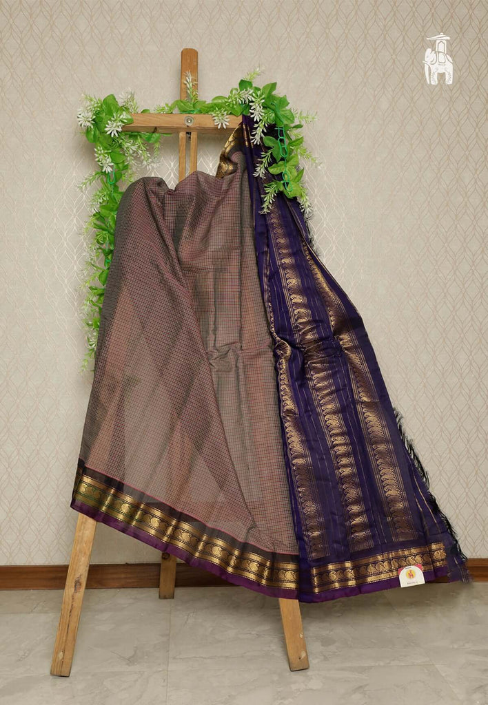 Brownish Grey Cotton Gadwal Saree