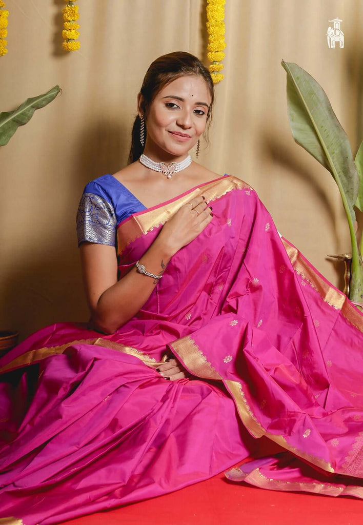 Cerise Pink Kanjivaram Silk Saree