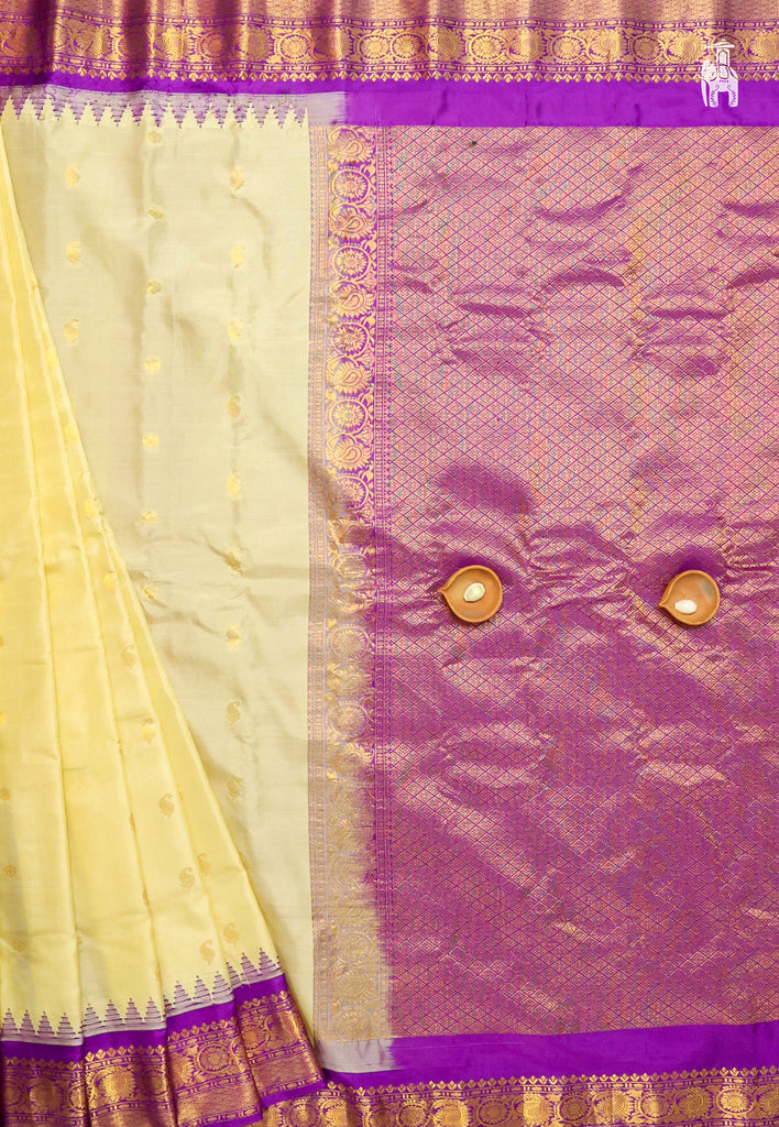 Cream Gadwal Silk Saree with purple border