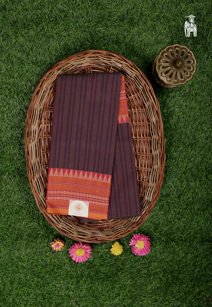 Dark Brown Maheshwari Cotton Saree